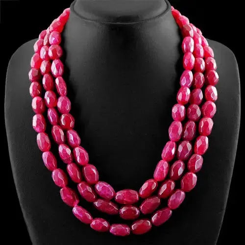 AAA+ Quality 1040.00 CTS EARTH MINED RICH RED RUBY 3 STRAND OVAL FACETED BEADS NECKLACE (DG) ABC Jewelery